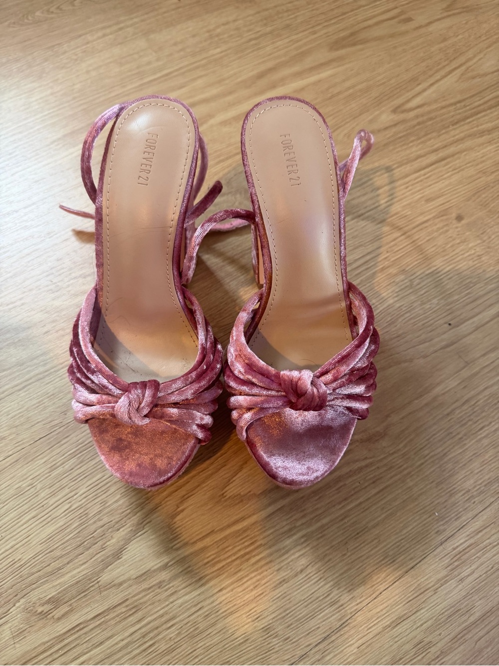 Forever 21 Rose Pink Velvet Knot Heeled Sandals